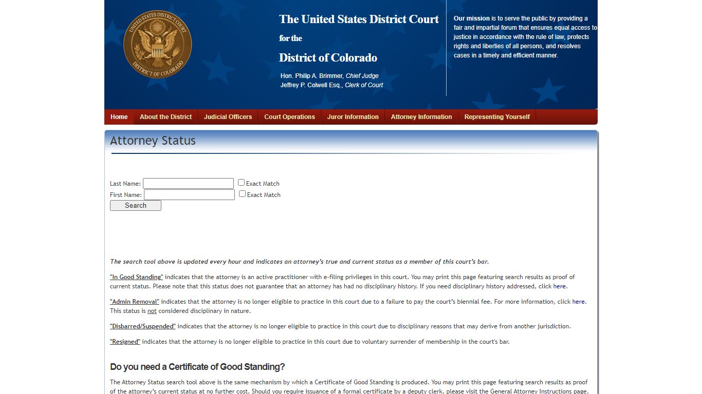Attorney Status - United States District Court for the District of Colorado